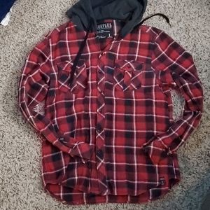 Hooded flannel button up shirt